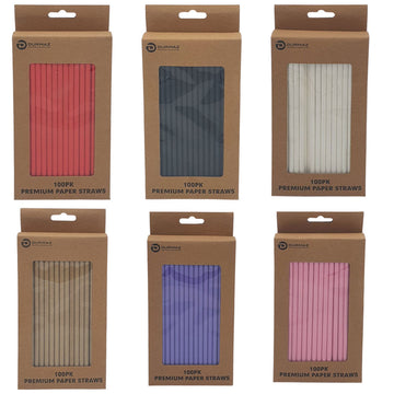 Eco Biodegradable Material Premium Paper Straws - 100PK
